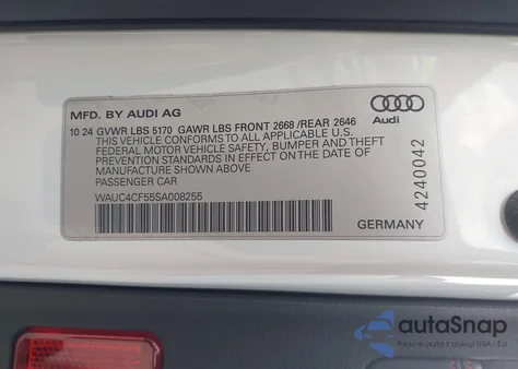 2025 Audi S5 Sportback Premium Tfsi Quattro Tiptronic from USA, damaged, VIN WAUC4CF55SA008255